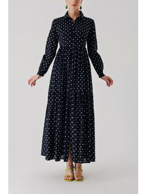 Puantiyeli Kemerli Rahat Gömlek Elbise 94389