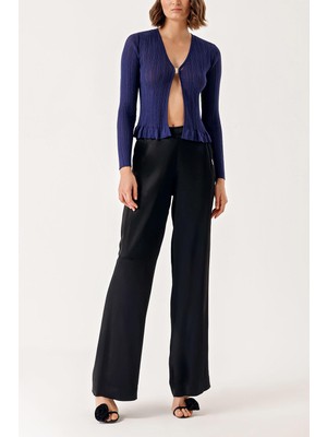 Lacivert Kısa Ince Parlak Ipli Örme Hırka 28877