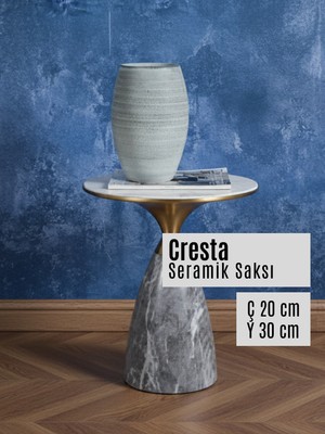 Via Gardenia Cresta Buz Mavisi Seramik Saksı Uzun  20 x 30 cm