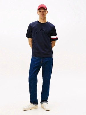 Tommy Hilfiger Ikonik Renk Bloklu Eklemeli Erkek Mavi T-Shirt MW0MW40018DW5