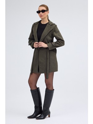 Kaşe Kadın Şık Tasarım Yaka Kaban ve Kemer