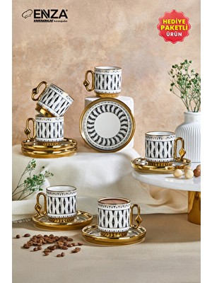 Enza Rio Porselen Fincan Takımı Desenli 12 Parça 6 Kişilik Şık Sunum İçin