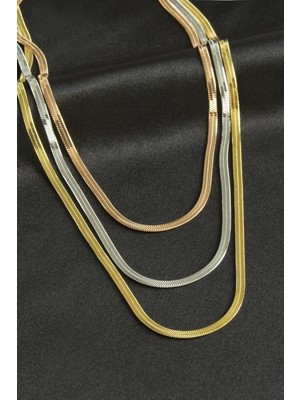 Italyan Zincirli Lüks Çelik Üçlü Kolye