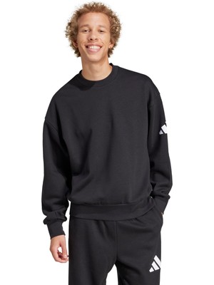 adidas Essentials Loose Fit 3 Bar Logo Erkek Siyah Sweatshirt.-