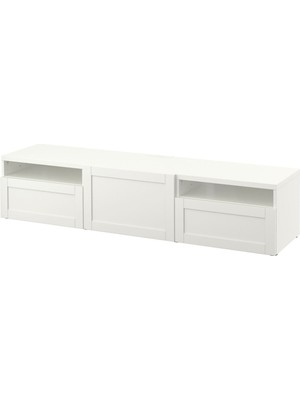Tv Sehpası, Beyaz, 180X42X39 Cm, Hanvıken, Fren Raylı
