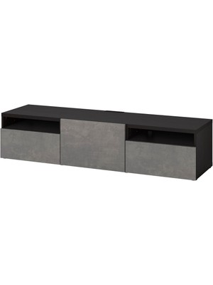 Tv Sehpası, Venge-Koyu Gri, 180X42X39 Cm, Kallvıken, Çıt Çıt Raylı