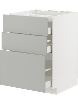 Ocak Alt Dolabı, Havstorp Açık Gri, 60X60 Cm, 3 Çekmeceli