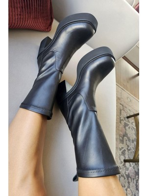 Ops 022 20695 Topukla Kadın Hakiki Deri Kalın Topuklu Streç  Bot