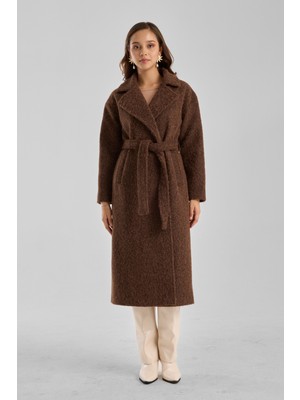 Bolivente Kahverengi Buklet Kaşe Oversize Kaban