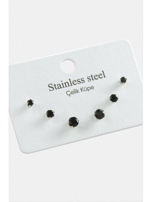 6 Adet Yuvarlak Zirkon Tek Taşlı Çelik Küpe