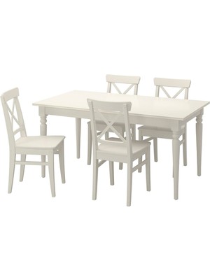 Yemek Masası Takımı, Beyaz, 4 Sandalyeli, Açılabilir