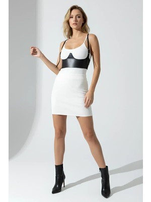 Göğüs Altı Detaylı Askılı Deri Korse Bel Kemeri - APFT614