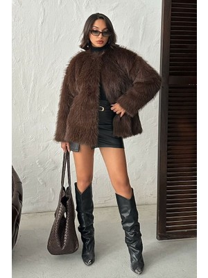 Cepli ve Astarlı Uzun Kürk Kaban/ Mont-Yaka Kancalı