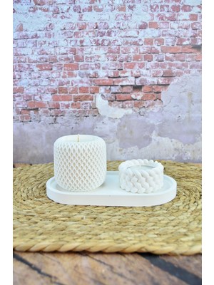 Vanilya Kokulu Palm Wax Kavanoz Mum ve Dekoratif Tealight Mumluk ve Tabak – Elmas Kesim Tasarım, Vegan Içerik