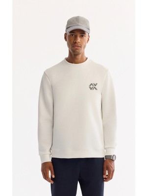 AVVA Erkek Ekru Bisiklet Yaka Pamuklu Bi-Stretch Basic Regular Fit Sweatshirt A52Y1328