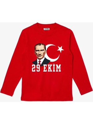 Uzun Kollu Yeni 29 Ekim Cumhuriyet Bayramı Atatürk Baskılı Pamuklu Çocuk T-Shirt
