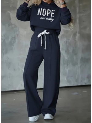 Aknbutik Kadın Uzun Kollu Nope Baskılı Beli Ribanalı Ikili Takım