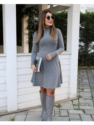 Arben Boutique Kadın Uzun Kollu Balıkçı Yaka Salaş Kusa Akrilik Elbise