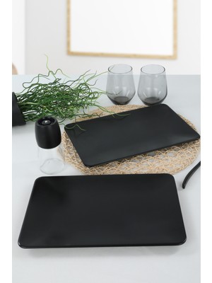 Mat Siyah Siera Kayık Tabak 31X21 Cm, 2'li Set, Şık ve Kullanışlı Tasarım