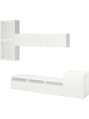 Tv Ünitesi, Beyaz-Şeffaf Cam, 300X42X211 Cm, Lappvıken/sındvık, Fren Raylı