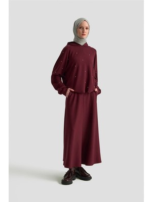 Armine Taşlı Kapüşonlu Sweat 25KD4031 Mürdüm