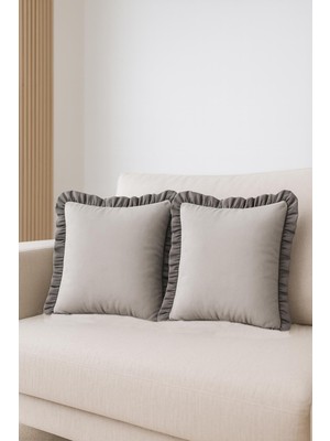 Fırfırlı Gri Kırlent Kılıfı Dekoratif Bohem Soft Koltuk Sırt Yastık Hediyelik Yılbaşı 45X45