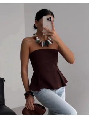 Pileli Straplez Bluz