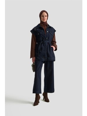 Armine Nakışlı Denim Yelek 25KD1009 Lacivert