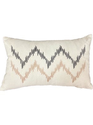 Gleen Dekoratif Dikdörtgen Nakışlı Bohem Soft Koltuk Sırt Yastık Hediyelik Yılbaşı Kalın Kumaş 30X50 Bej