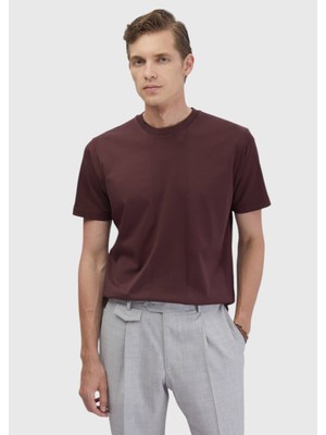 Kiremit Jakarlı Bisiklet Yaka %100 Pamuk T-Shirt