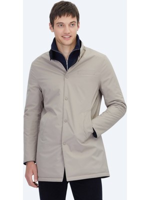 Gri Regular Fit Hakim Yaka Casual Dokuma Çift Taraflı Pardesü