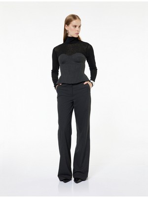 Viskon Karışımlı Straplez Korse Detaylı Kolsuz Bluz