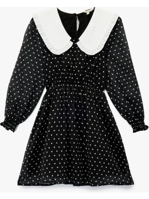 Bebe Yaka Uzun Kollu A Kesim Puantiyeli Elbise
