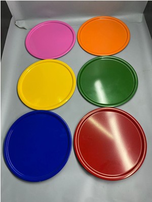 Renkli 6'lı Metal Sunum Tepsisi, Mum, Çay, Kahve ve Pasta Servisi 30 cm