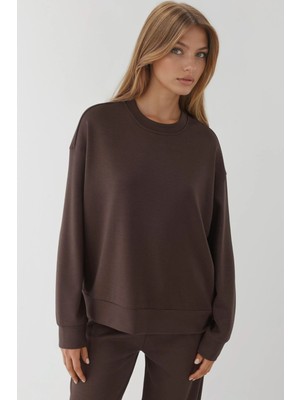 Hiccup Kadınlar Modal Touch Basic Sweatshirt Kestane Kahvesi