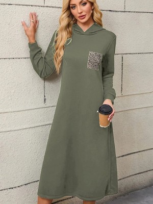 Arben Boutique Kadın Uzun Kollu Kapşonlu Cep Detaylı Viskon Iki Iplik Maxi Elbise
