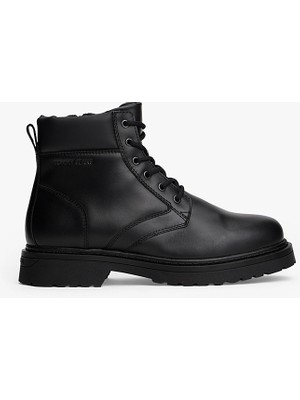 Tommy Hılfıger Erkek Marka Baskılı %100 Deri Full Bağcıklı Kışlık Kullanıma Uygun Siyah Bot & Bootie EM0EM01706 Bds