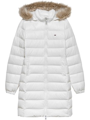 Tommy Hılfıger Kadın Marka Logolu Kapüşonlu Şık Görünümlü Full Fermuarlı Günlük Kullanıma Uygun Beyaz1 Mont DW0DW18864 Ybl
