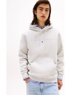 Tommy Hılfıger Erkek Marka Logolu Kapüşonlu  Organik Pamuklu Kanguru Ceplli Günlük Kullanıma Uygun Füme Sweatshirt DM0DM20746 P09