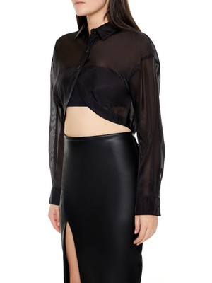 F21 Transparan Crop Gömlek