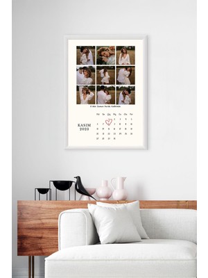 Kişiye Özel Takvim Temalı Kolaj Tablo, 9 Fotoğraf+Tarih ile Lamine Çerçeveli Fotoğraf Baskı Tablosu