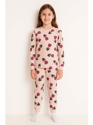Lale Desenli Kız Çocuk Pijama Takımı