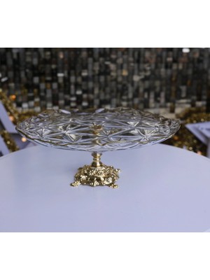Yaldızlı Metal Ayaklı Pasta ve Kurabiye Sunumluk Gri Renk