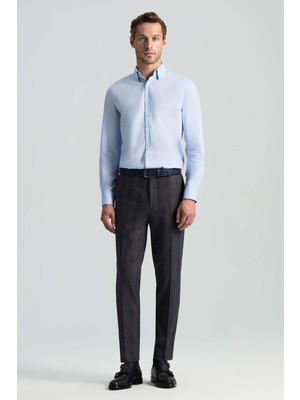 Yün Kaşmir Karışım Antrasit Ekose Desenli Flanel Pantolon