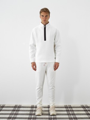 Erkek Ekru Pamuk Dokulu Regular Fit Sweatshirt