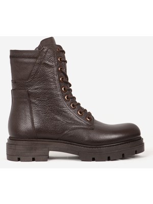 Dericlub Kadın Bağcıklı Kalın Taban Fermuarlı Günlük Bot Gerçek Deri Br 66286 Kahverengi