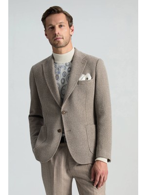 Hemington İtalyan Kaşmir Yün Karışım Tütün Rengi Blazer Ceket