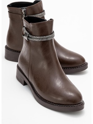 Kadın Taşlı Bot Kahve Cilt