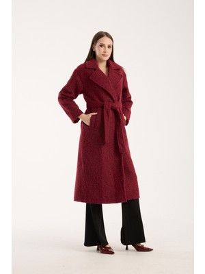 Bordo Buklet Kaşe Oversize Kaban