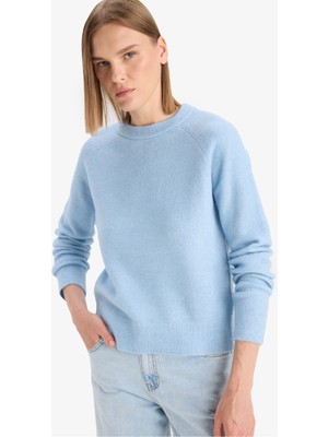 DeFacto Regular Fit Bisiklet Yaka Basic Düz Soft Touch Yumuşak Triko Kazak D8678AX25WN